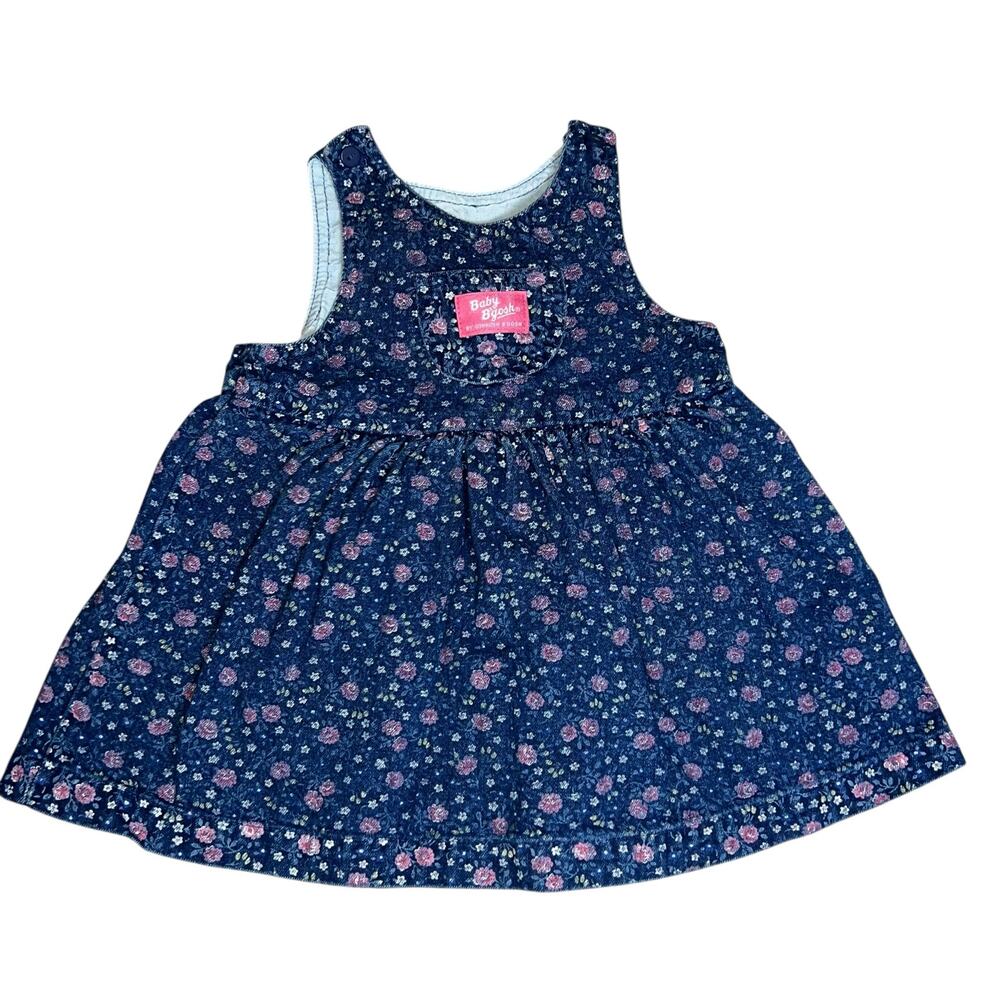 Vintage 90s Baby OshKosh B'gosh denim pink floral jumper dress girls 24 months